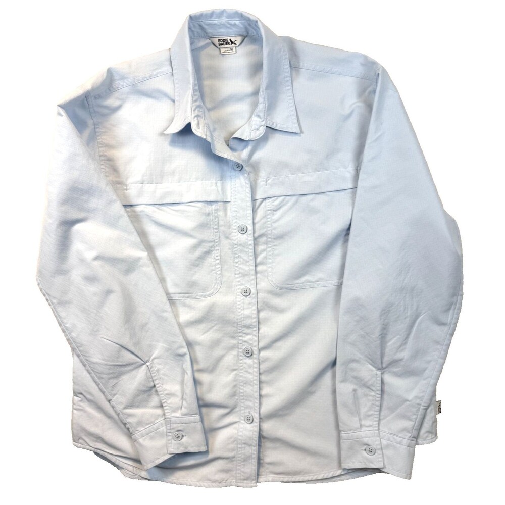 Eddie Bauer Long Sleeve Performance Shirt M Light Blue UPF Sun Protection